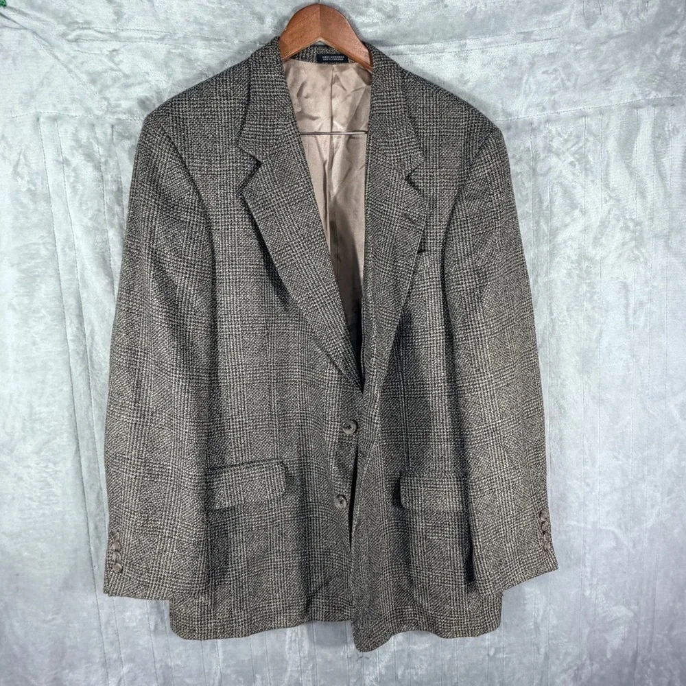 Oscar de la Renta Mens Glen Plaid Wool Blazer Sport Coat 42L suit Tailored